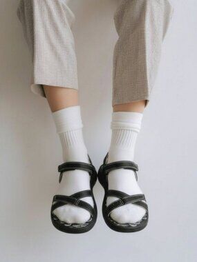 CLARKS SZ 7 Open Toe Black and Gray Tresca Trace Ankle Strap Flat Sandal NWOB